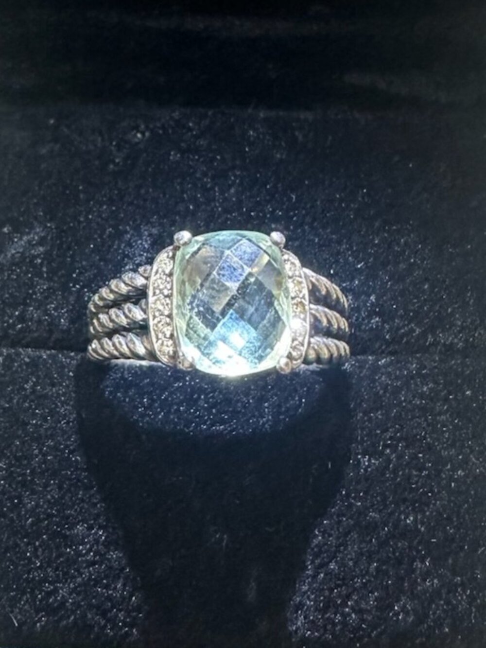 David Yurman Green Amethyst and Diamond Petite Wheaton Ring - Picture 2 of 2